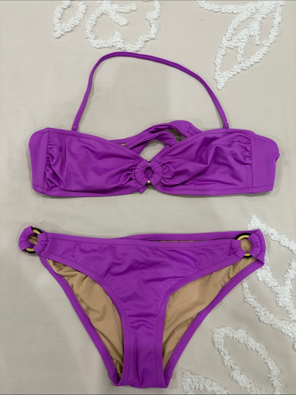 J.Crew Vibrant Purple Ring Front Bandeau Bikini Set – Great Condition Small